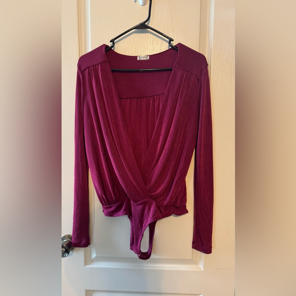 Free People Deep Magenta Wrap Bodysuit